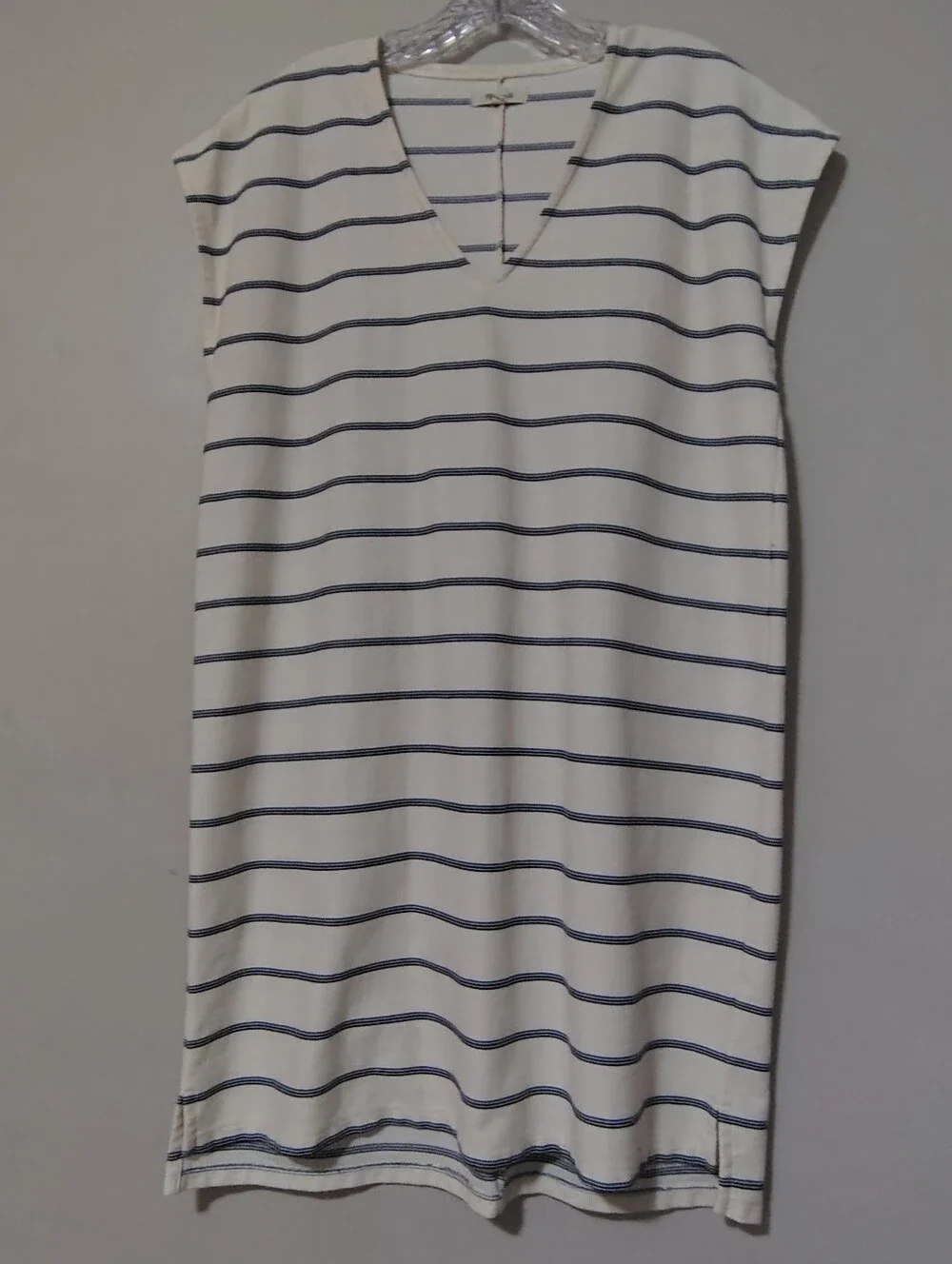 Madewell Striped V-Neck Tunic Dress in White and Navy